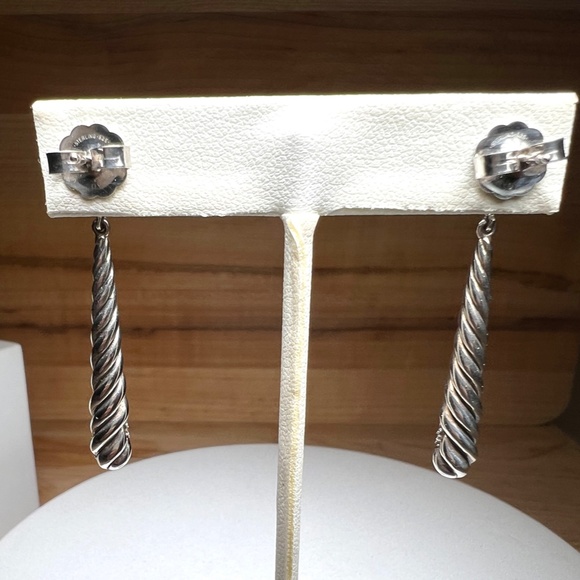 DAVID YURMAN DIAMOND And Sterling Drop Cable Earrings - Picture 8 of 9